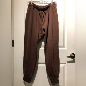 brown sweatpants, loungewear